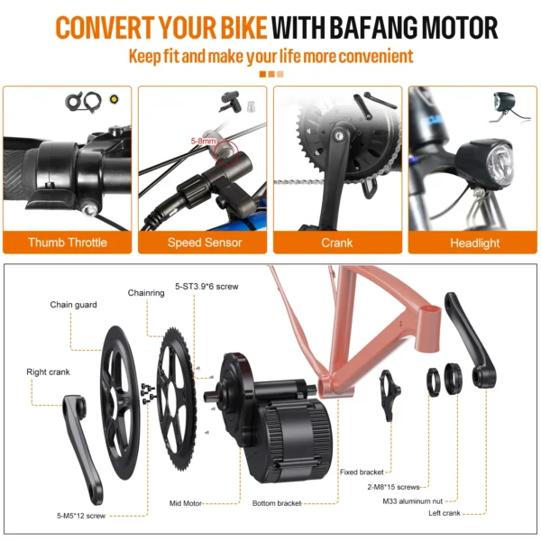 BAFANG BBSHD BBS03 BBS02B BBS02 BBS01B Ebike Mid Drive Motor Kit 1000W 750W 500W 350W 250W 52V 48V 36V 8Fun Electric Bike Engine - Image 5