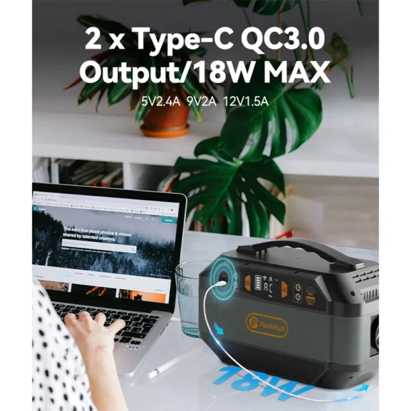 Flashfish P56 Portable Power Station, 288.6Wh/78000mAh Battery Pack Solar Generator, 330W AC Output, 600W Peak Output - Image 2