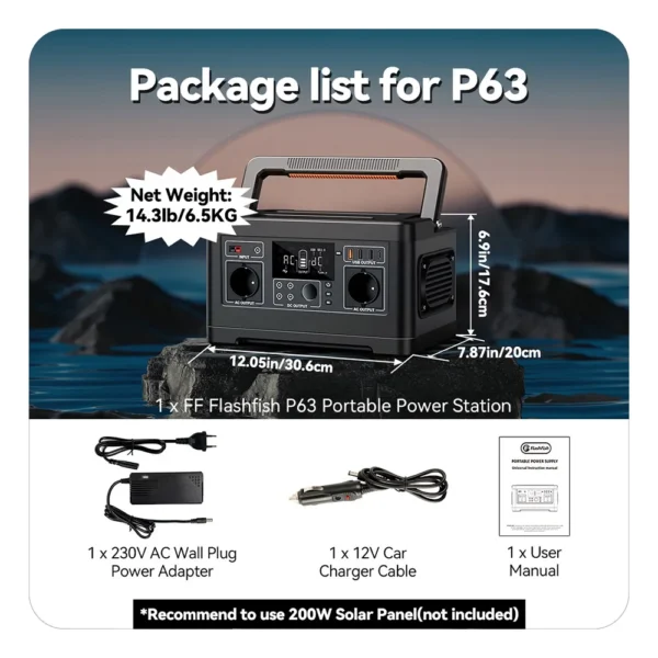 Flashfish P63 Portable Power Station 520Wh/140400mAh Lithium Battery Solar Generator 500W AC Output 5xDC outs 4xusb Outputs - Image 5