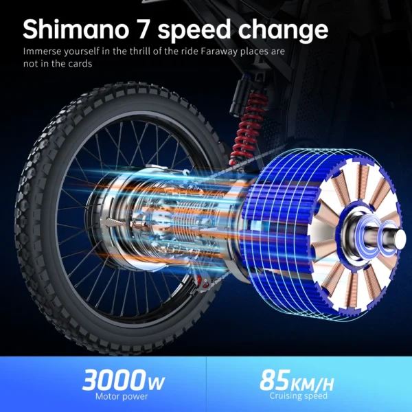 EKXBIKE X21 Max Electric Motorcycles 3000W Powerful Motor 48V30AH Battery 85Km/h 20*4.0" Tire Off-road MTB Electric Bike Adult - Image 2