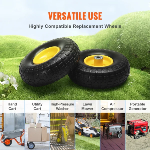 VEVOR 2-Pack Solid PU Run-Flat Tire Wheel 10" Flat Free Tubeless Tires and Wheels for Dollies Garden Trailers Various Carts - obrazek 6