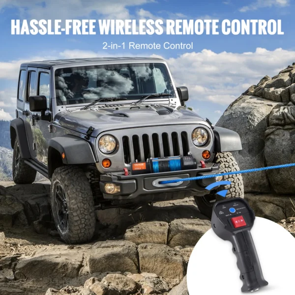 VEVOR 8000 lbs Electric Winch ATV Nylon Rope Winch with Wireless Handheld Remote for Towing Car Trailer Clearance Sale - Image 6