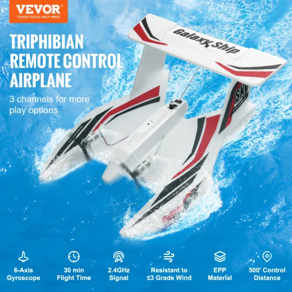 VEVOR EPP Foam RC Plane 2.4G 3CH Radio Control Aircraft Sea And Air RC Glider Water Land Flying Airplane Toys Gift For Boys - Image 2