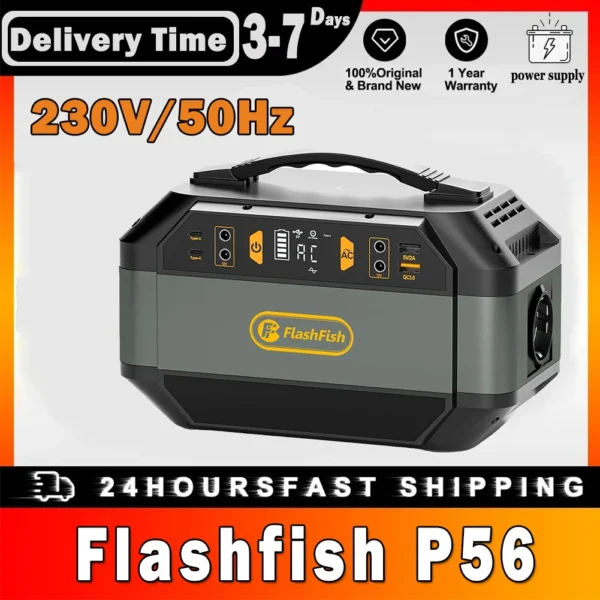FlashFish P56 Pure Sine Wave 600W Portable Power Station 288.6Wh/78000mAh Solar Generator 230V Outlets Portable Camping Battery