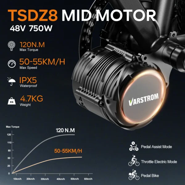 750W TSDZ8 Mid Drive Ebike Conversion kit for Upgraded Tongsheng Mid- Drive Kit with Battery,High Power Torque Sensor EKD01 HMI - Kuva 2