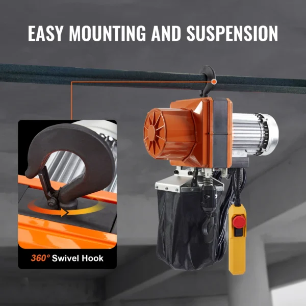 VEVOR 2200lbs Electric Chain Hoist 10.5 ft/min Single Phase Overhead Crane with G100 Chain Lifting Wired Control for Garage Shop - Image 6