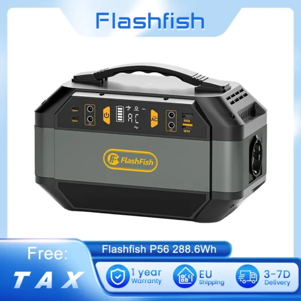 Flashfish P56 Portable Power Station, 288.6Wh/78000mAh Battery Pack Solar Generator, 330W AC Output, 600W Peak Output