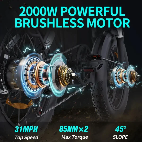 RIDSTAR H20 PRO 2000W 48V 23Ah 30-50km/h >60km 20" Mountain Ebike - Image 3