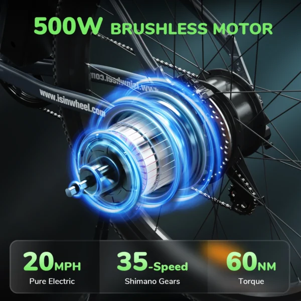 isinwheel M10 500W 36V 10.4Ah >50km/h 31-60km 26" City Electric Bicycle - Image 2
