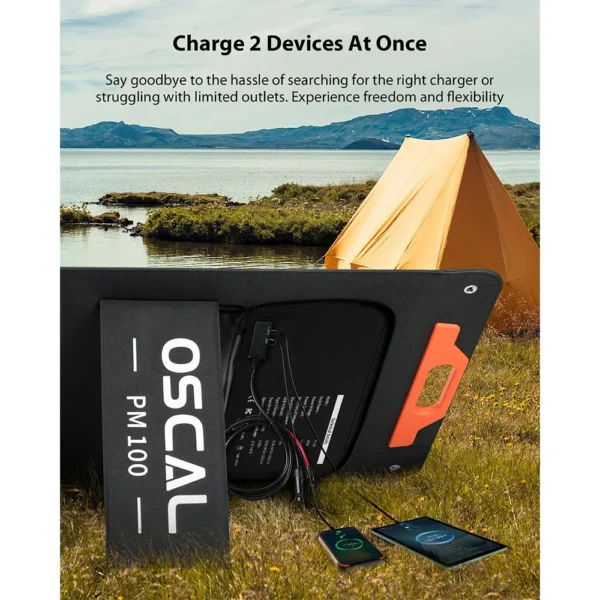 Blackview Oscal PM100 Foldable Solar Panel, IP65 Waterproof, with Type-C QC3.0, USB Output and 5-in-1 Cable - Image 3
