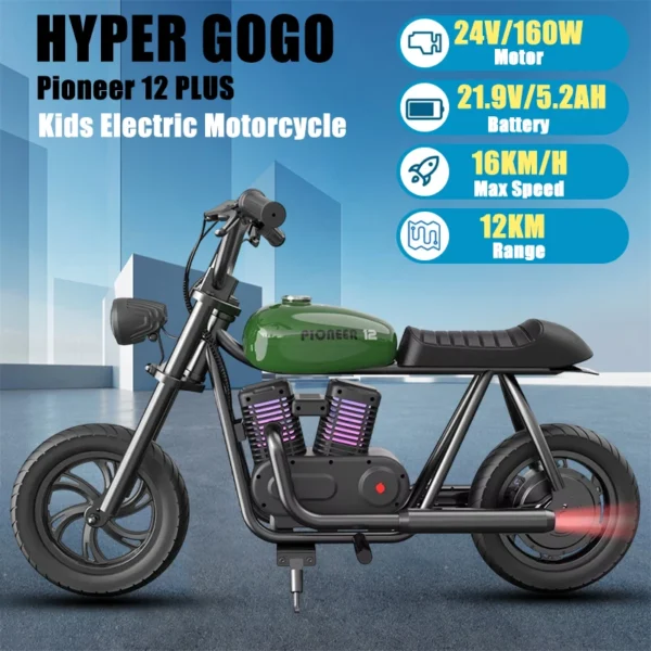 HYPER GOGO Pioneer 12 Plus Kids Electric Motorbike 160W 24V 5.2Ah 12 Inch Tire Children's Electric Motorcycles Electric Scooter