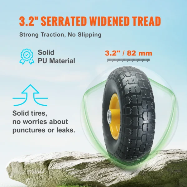 VEVOR 2-Pack Solid PU Run-Flat Tire Wheel 10" Flat Free Tubeless Tires and Wheels for Dollies Garden Trailers Various Carts - obrazek 3