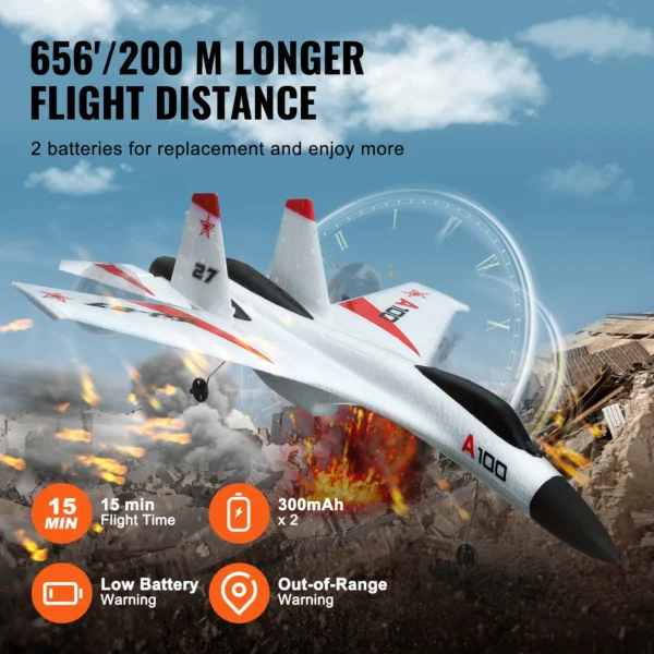 VEVOR SU27 RC Plane 2.4G Remote Control Flying Model Glider Airplane with 2 Batteries Aircraft Foam Toys for Children Gifts - Image 6