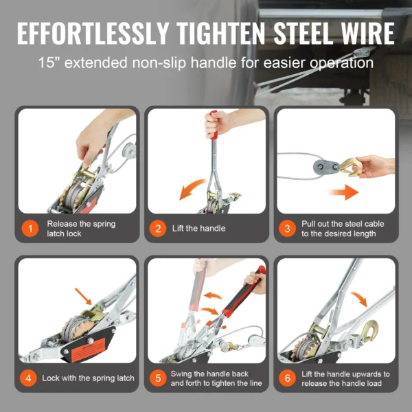 VEVOR Come Along Winch 2/4/5 Ton Pulling Capacity Heavy Duty Ratchet Automotive Hoist Power Cable Puller for Vehicle Rescue - Image 6