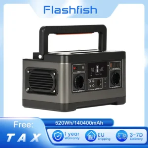 Flashfish P63 Portable Power Station 520Wh/140400mAh Lithium Battery Solar Generator, 500W AC Output, 5xDC Ouputs, 4xUSB Outputs