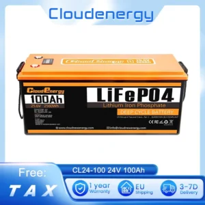 Cloudenergy CL24-100 24V 100Ah LiFePO4 Battery Pack, 2560Wh Energy, 6000+ Cycles, Built-in 100A BMS, Support in Series/Parallel