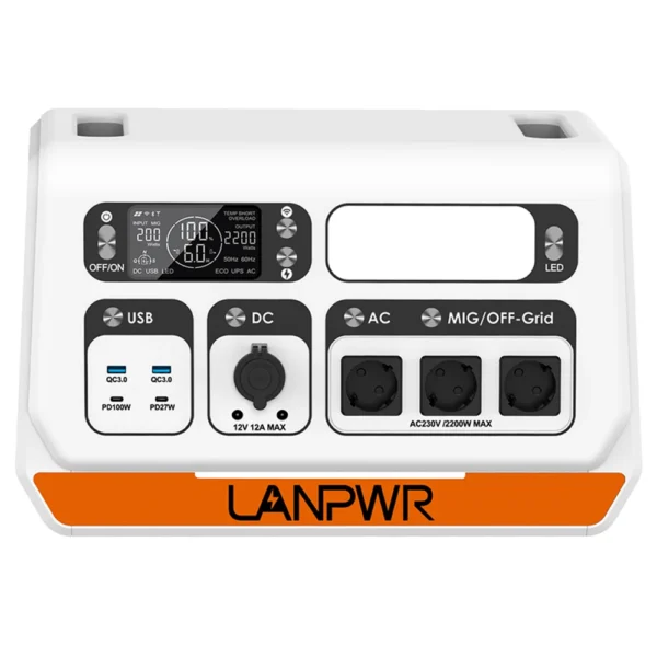 LANPWR 2200PRO Portable Power Station with On-grid Inverter Support 200W/400W/600W/800W, AC Output LiFePO4 2048Wh±5%(40Ah/51.2V) - Image 2