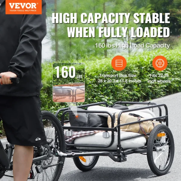 VEVOR 160 lbs Bike Cargo Trailer Foldable Storage Bicycle Wagon Cart with 16" Wheels Safe Reflectors Fits 22"-28" Bike Wheels - Image 2