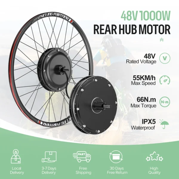 48V1000W Hub Motor kit 26" 27.5" 29" 700C Wheel Size Ebike Conversion Kit Brushless Gearless Ebike Motor Electric Bike Kit - Pilt 2