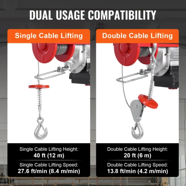 VEVOR 1320 lbs Electric Hoist Crane with 328 ft Wireless 40 ft Single Cable Lifting Height Electric Winch Lift Hoist for Factory - Image 6
