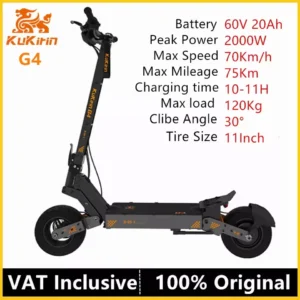 KuKirin G4 2400W 60V 20Ah 70km/h 75km 11" Off-Road Folding Scooter