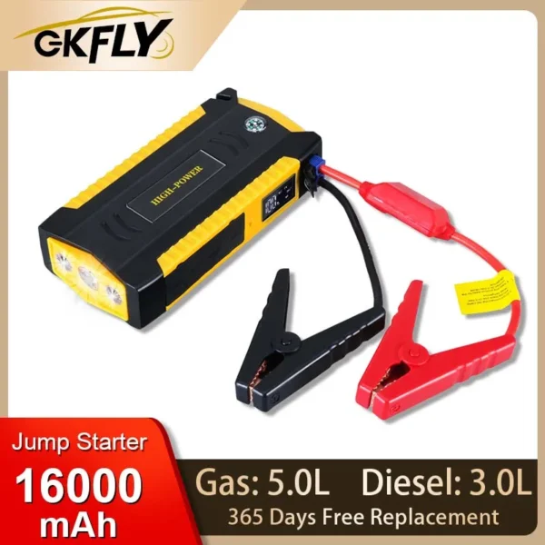 GKFLY 12V Car Jump Starter 16000mAh Power Bank Car Booster Auto Emergency Starting Device Jump Start for Petrol Diesel