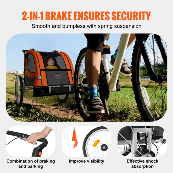VEVOR 88/100 lbs Child Bike Trailer Double Seat Carrier Converts to Stroller Foldable Children Bicycle Trailer for Toddlers Kids - Image 3