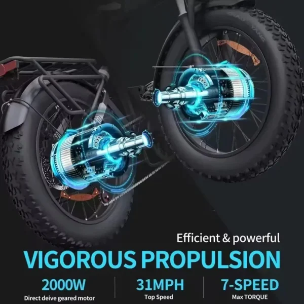 RIDSTAR H20 PRO 2000W 48V 23Ah 30-50km/h >60km 20" Mountain Ebike - Image 2