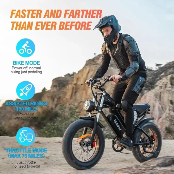 RIDSTAR Q20pro 2000W 52V 40Ah 30-50km/h >60km 20" Mountain E-bike - Image 4