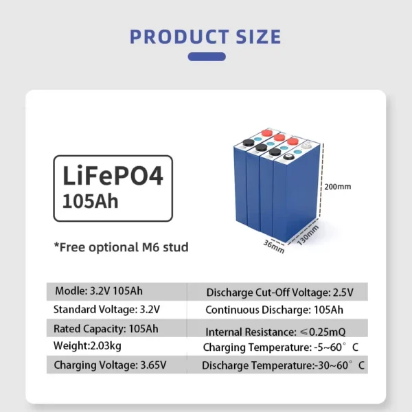 GaiaRay EVE 105Ah 3.2V LiFePO4 Battery Cells - obrazek 2