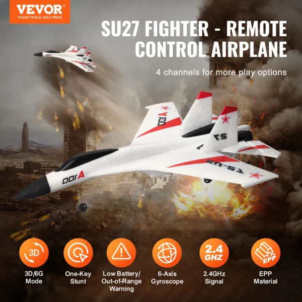 VEVOR SU27 RC Plane 2.4G Remote Control Flying Model Glider Airplane with 2 Batteries Aircraft Foam Toys for Children Gifts - Image 2