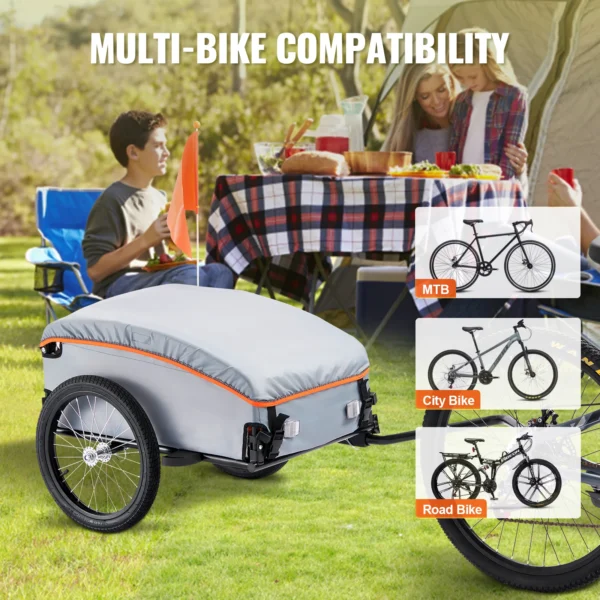 VEVOR 100lbs Bike Cargo Trailer Foldable Bicycle Wagon Cart with Waterproof Cover & Safe Reflectors Fits 22"-28" Bike Wheel - Image 6