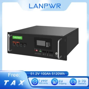 LANPWR 51.2V 100Ah Rack-Mount LiFePO4 Battery Pack Backup Power, 5120Wh Energy, Built-in 100A BMS, 100% DOD, Support in Parallel