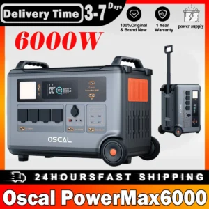 Oscal PowerMax6000 6000W EU-plug Power Station 3600Wh to 57600Wh LiFePO4 Battery 14 Outlets 120V/240V Dual Voltage Output