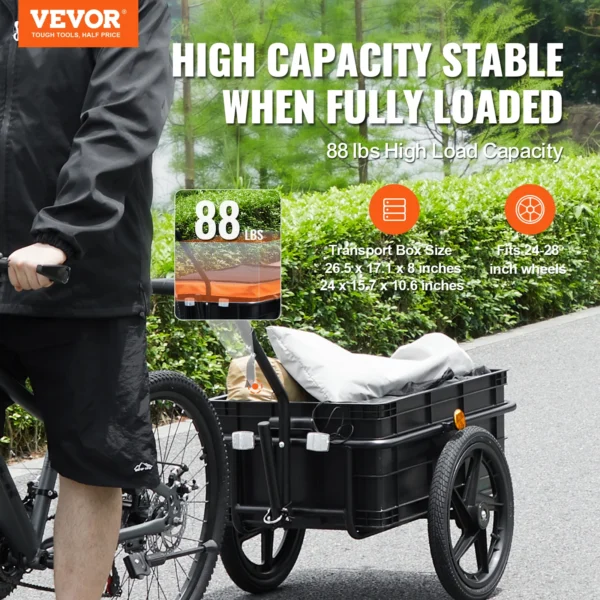 VEVOR 88 lbs Bike Cargo Trailer Bicycle Wagon Cart Foldable Storage with 16" Wheels & Safe Reflectors Fits 24"-28" Bike Wheels - Image 2