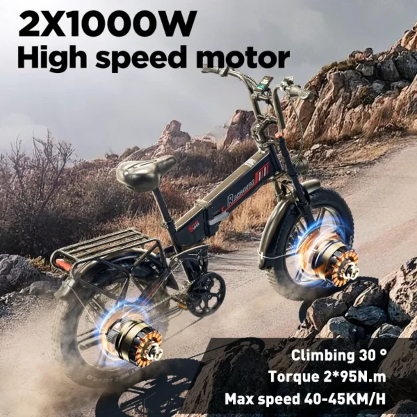 RANDRIDE YX20M Electric Bike 48V20AH Battery 2000W Dual Motor CST 20*4.0" Tire 52km/h Electric Bicycle Mountain off-road e bike - Image 3