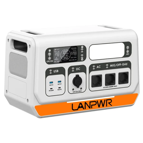 LANPWR 2200PRO Portable Power Station with On-grid Inverter Support 200W/400W/600W/800W, AC Output LiFePO4 2048Wh±5%(40Ah/51.2V) - Image 4