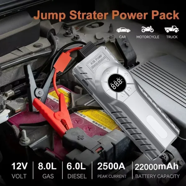 Car Jump Starter Air Pump Power Bank Lighting Portable Air Compressor 22000mAh Cars Battery Starters Starting Auto Tyre Inflator - Image 2