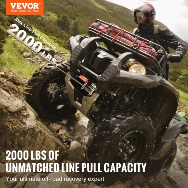 VEVOR 2000lbs Electric Car Winch ATV/UTV Steel Cable Winch with Wired Remote Control for Towing Off-Road Vehicle Jeep Truck - Image 2