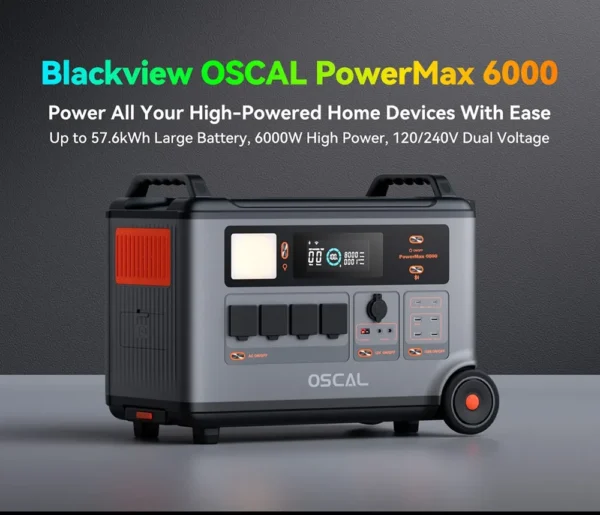 Oscal PowerMax6000 6000W EU-plug Power Station 3600Wh to 57600Wh LiFePO4 Battery 14 Outlets 120V/240V Dual Voltage Output - Pilt 2