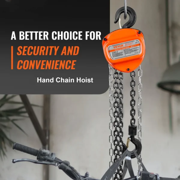 VEVOR 1/2/3T Manual Hand Chain Hoist G80 Galvanized Carbon Steel with Double-Pawl Brake Auto Chain Leading 360° Rotation Hook - Image 2