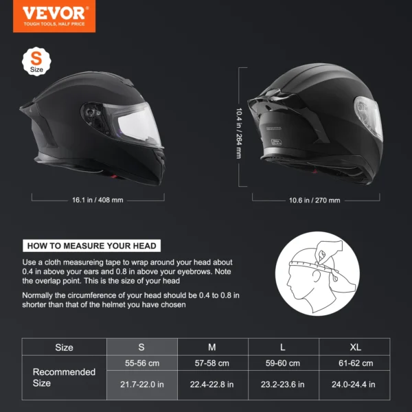 VEVOR Motorcycle Helmet, Full Face, Smart Street ABS&High Density Helmet with Bluetooth Slot&Interchangeable Lens Fit for Adults - Image 2