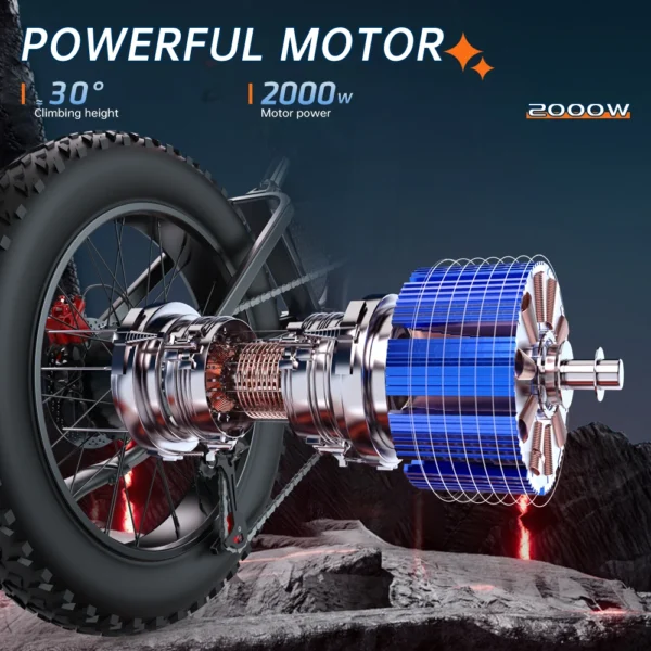 EKXBike Electric Bike X20 2000W Powerful Motor 48V35AH Men's Road EBike 20" Fat Tire Mountain Moped Electric Bicycle For Adults - Image 3