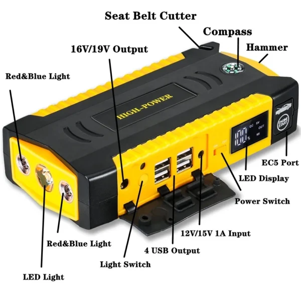 GKFLY 12V Car Jump Starter 16000mAh Power Bank Car Booster Auto Emergency Starting Device Jump Start for Petrol Diesel - Image 3