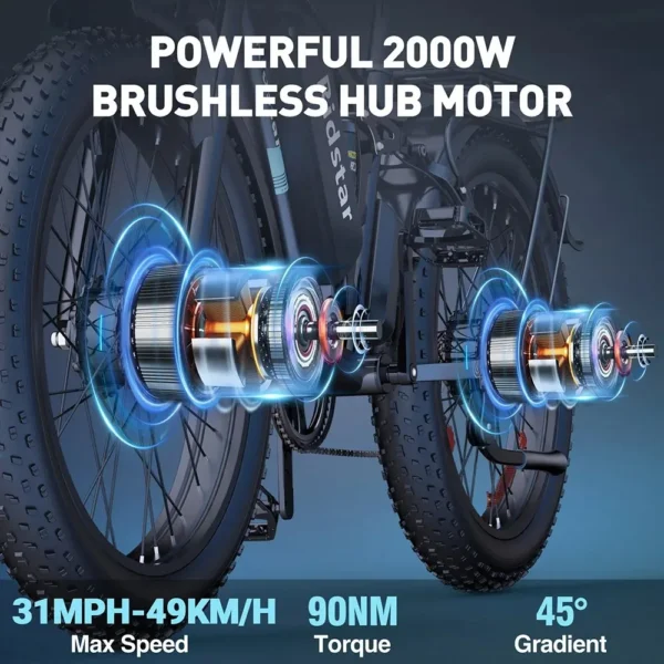 Ridstar E26 Pro Electric Bike,1000W*2 Dual Motor,48V 23Ah 26"Fat Tires Ebike,49km/h Speed,Dual Hydraulic Brake Electric Bicycle - Image 2