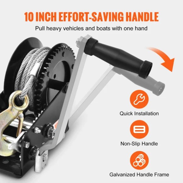 VEVOR Hand Winch Heavy Duty Rope Crank with 33 ft Steel Wire Cable and Two-Way Ratchet for Trailer Boat or ATV Towing - Image 5