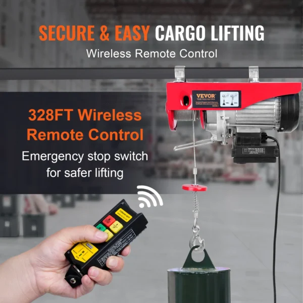 VEVOR 400-1000kg Electric Hoist Lifting Crane Cable Hoist Winch for Boat Car Garage Elevator with Wired Remote Control Lifter - Image 3