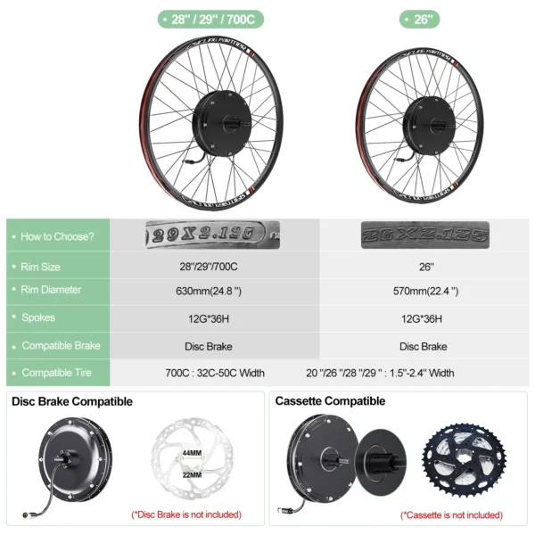 48V1000W Hub Motor kit 26" 27.5" 29" 700C Wheel Size Ebike Conversion Kit Brushless Gearless Ebike Motor Electric Bike Kit - Pilt 3