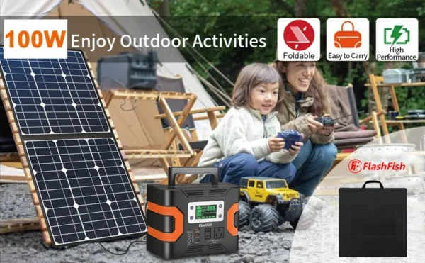 Flashfish SP18V 100W Portable Solar Panel 4-in-1 Connector Double USB outlets Portable & Foldable Compatible with Most Power Sta - Image 2
