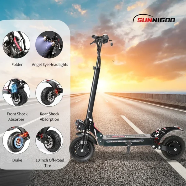 SUNNIGOO X6 X6PRO 2400W 48V 21Ah 60km/h 60-80km 10" Two-wheel Scooter - Image 4